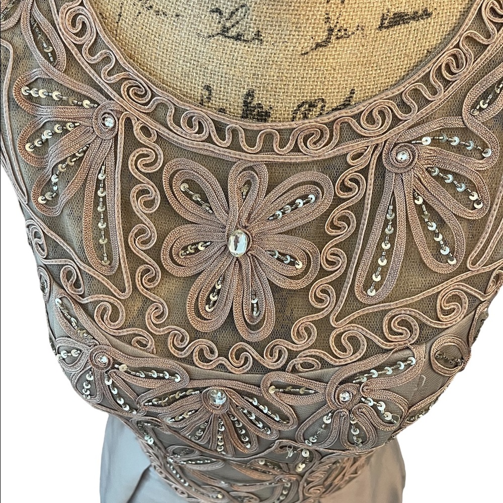 Silk and bejeweled brocade cocktail dress